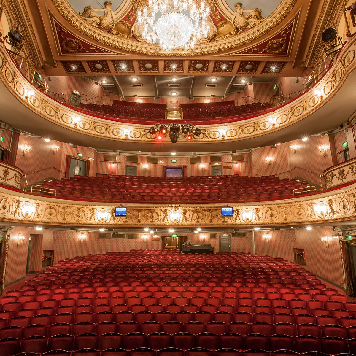 The auditorium viewed from the stage at the Sondheim Theatre in London's West End